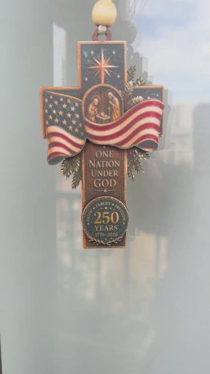 Faith Family Freedom Patriotic Cross Ornament, American Flag 2D Wooden Christmas Decor, One Nation Under God Gift 2b6c9f26-aeea-4467-89da-d16ed52115a6-vid_v1-2-.mp4