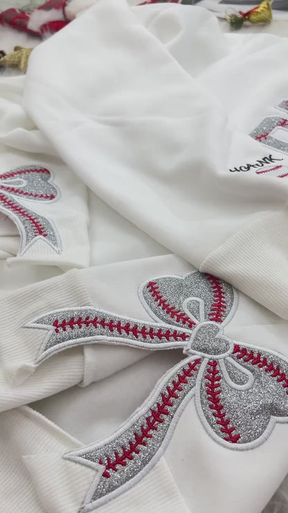 Personalized Baseball Side Bow Applique Side Bow Machine Embroidery Sweatshirt, Baseball Embroidered Sweatshirt, Gift For Baseball Mom