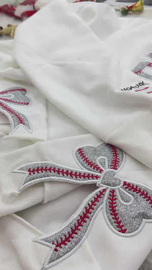 Personalized Baseball Side Bow Applique Side Bow Machine Embroidery Sweatshirt, Baseball Embroidered Sweatshirt, Gift For Baseball Mom