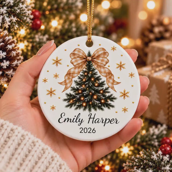 Personalized Girls Christmas Ornament Custom Name Gift, Coquette Christmas Tree Bow, Pink Blue Gingham Ceramic Granddaughter Keepsake 173f3afe-347b-480c-ba3d-c09db87946f1-bvgfhnfgngfn.mp4