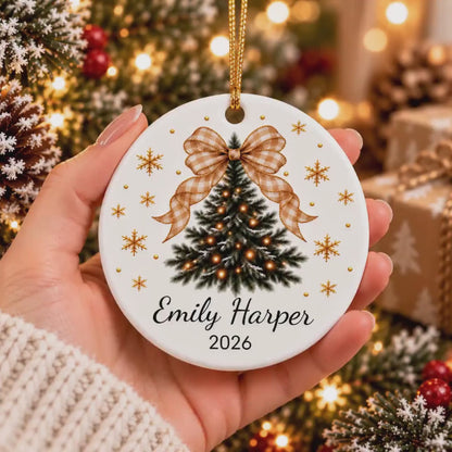 Personalized Girls Christmas Ornament Custom Name Gift, Coquette Christmas Tree Bow, Pink Blue Gingham Ceramic Granddaughter Keepsake 173f3afe-347b-480c-ba3d-c09db87946f1-bvgfhnfgngfn.mp4