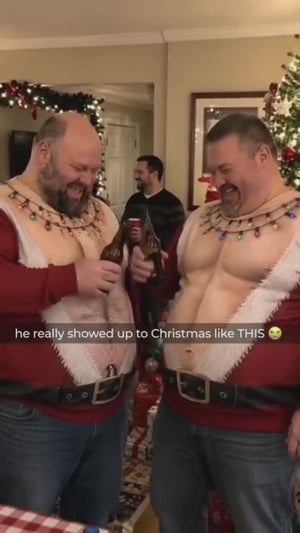 Funny Santa Abs Ugly Sweater, Hairy Chest 3D Print Holiday Party Gift, Chirstmas Gag Gift, Men Women Crewneck Pullover
