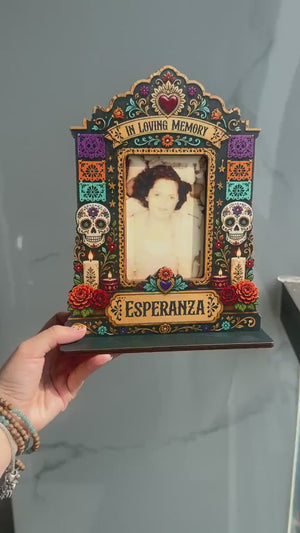 Personalized Día de los Muertos Memorial Photo Frame, Custom Ofrenda Altar Shrine Wooden Frame, Sugar Skull Remembrance Gift, Altar Keepsake 28e71637-196f-42df-9e7e-b05bdadc341b-FGGFHFGH.mp4