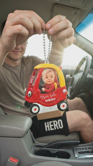 Personalized Kids Photo Real 3D Raised Ornament For Dad, Custom Drive Safe Daddy Car Ornament, Father's Day Gift, Drive Safe Gift For Grandpa