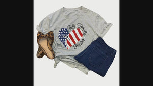 4th of July Shirts Women Faith Family Freedom Tshirt American Flag T Shirts Star Stripes Patriotic Shirts Top