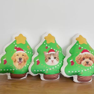 Custom Pet Christmas Tree Pillow, Personalized Dog Cat Xmas Cushion, Holiday Gift for Pet Lovers, Cute Christmas Home Decor