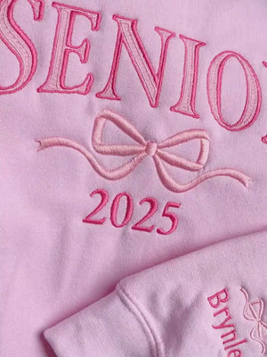 Embroidered Senior Sweatshirt, Coquette Bow, Customized Grad Gift, Crewneck Sweatshirt Graduation, Class of 2025, Personalized Senior Gift