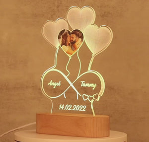 Infinity Love Heart Balloons Custom Photo - Personalized 3D LED Light - Gift For Couple