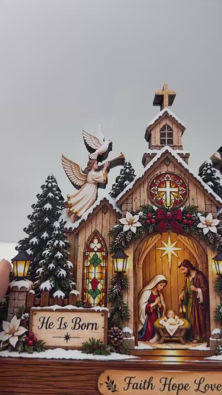 Christmas Nativity Church Wooden Block, Holy Family Manger Scene, Christian Religious Decor, Faith Hope Love Christmas Table Decor 048057db-5684-4426-bb8c-7b46c88007b5-hjjjjjjhggg.mp4