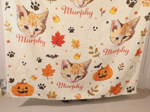 Custom Halloween Pet Photo Blanket, Personalized Dog Cat Portrait Throw, Spooky Season Decor