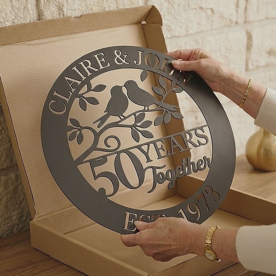 50th Anniversary Gift, Parents Anniversary, Golden Anniversary, 50 Year Anniversary Sign, Wedding Anniversary Metal Art, Doves Sign b5b94d7a-ae92-4306-8736-3de1a1a8536e-PSL1756262312175167.mp4