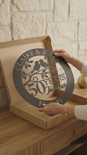 50th Anniversary Gift, Parents Anniversary, Golden Anniversary, 50 Year Anniversary Sign, Wedding Anniversary Metal Art, Doves Sign b5b94d7a-ae92-4306-8736-3de1a1a8536e-PSL1756262312175167.mp4