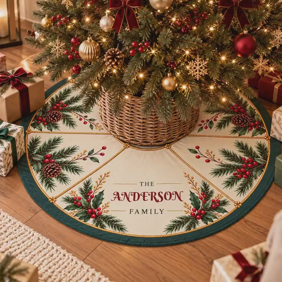 Pinecone Holly Wreath Christmas Tree Skirt | Personalized Name Option 35bfe1e3-c4e5-42d5-926e-1e7c5b481ce2-iou.mp4