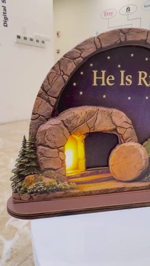 Easter Wooden Block Empty Tomb Resurrection Scene He Is Risen Christian Decor Meaningful Church Gift For Pastor Appreciation And Ministry