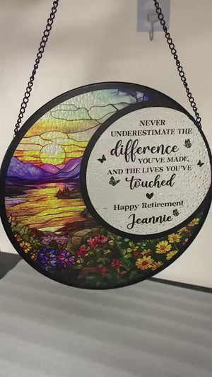 Stained Glass Retirement Suncatcher Personalized Floral Retirement Window Decor, Colleague Retirement Keepsake, Retirement Gift For Coworker