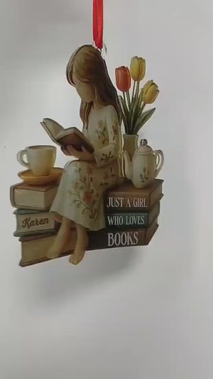 Personalized Just A Girl Who Loves Books 2D Flat Acrylic Ornament, Reading Gift For Book Lover,Bookworm Xmas Gift For Readers,Christmas Gift