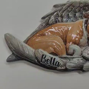 Personalized Watercolor Photo Dog Loss Memorial Real 3D Raised Ornament, Sleeping Pet Within Angel Wings, Loss Pet Gifts, Dog Lovers Gift