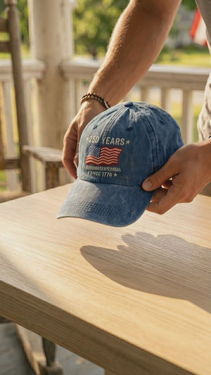 250th Anniversary Vintage Washed Cap American Independence 1776 2026 Patriotic 4th Of July be47992b-fbec-487f-9a49-43e196a779f6-CRL1768189606662703.mp4