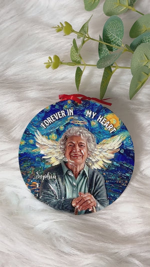 Personalized Memorial 3D Real Raised Ornament – Custom Photo Angel Wings “Forever in My Heart” Car Hanging Keepsake