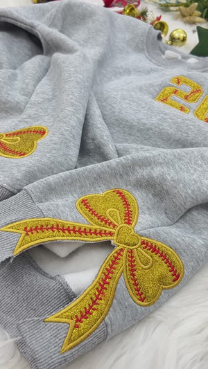 Personalized Softball Side Bow Applique Side Bow Machine Embroidery Sweatshirt, Softball Embroidered Sweatshirt, Gift For Softball Mom