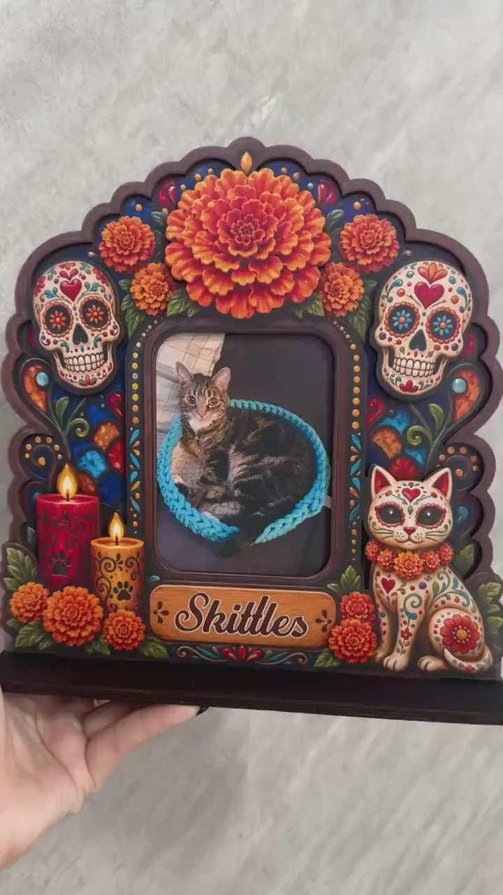 Custom Pet Ofrenda Memorial Photo Frame, Personalized Dog Nicho Altar Shrine, Dia De Muertos Sugar Skull Pet Loss Keepsake and Home Decor 3774ece0-b111-445c-be03-cfb8543c29c5-dfdgdfdfdfgdgf.mp4