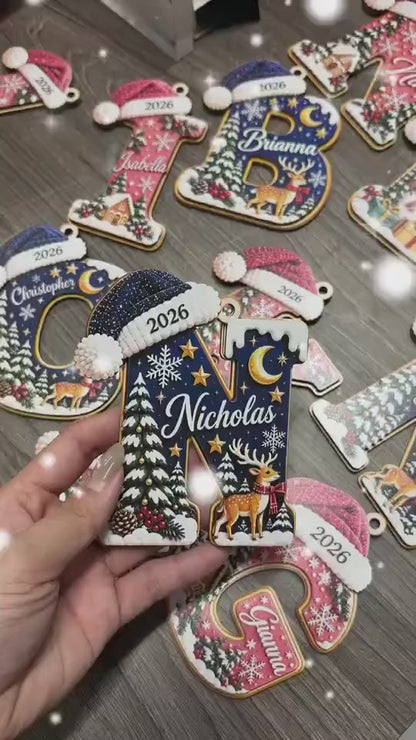 Personalized Initial Wooden Ornament, Custom Name Letter with Santa Hat, Christmas Tree Decor, Kids Gift, Family Holiday Keepsake 665ac118-6130-453e-8baf-bd5ac9735634-ghklkkk-klkl.mp4
