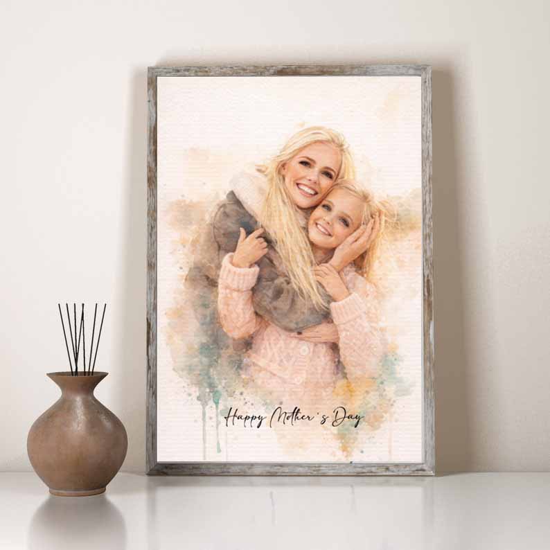 Mothers Day Gift Personalized Watercolor Portrait, Mom Gift, Family Portrait, Portrait from Photo for Her, First Mothers Day, Birthday Gift