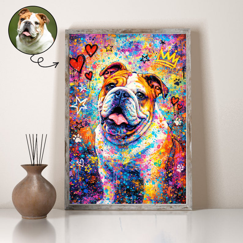 Graffiti Style Custom Dog Photo Wall Art Colorful Urban Dog Portrait with Street Art Vibes Modern Pop Pet Print for Dog Lovers