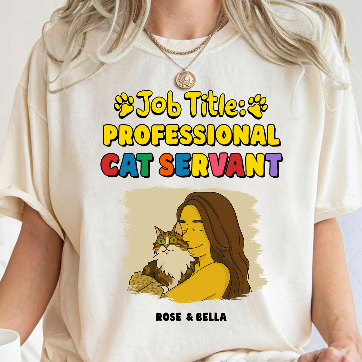 Job Title: Professional Cat Servant - Personalized Shirt Simpsonize Potrait Shirt Custom Shirt For Cat Lovers