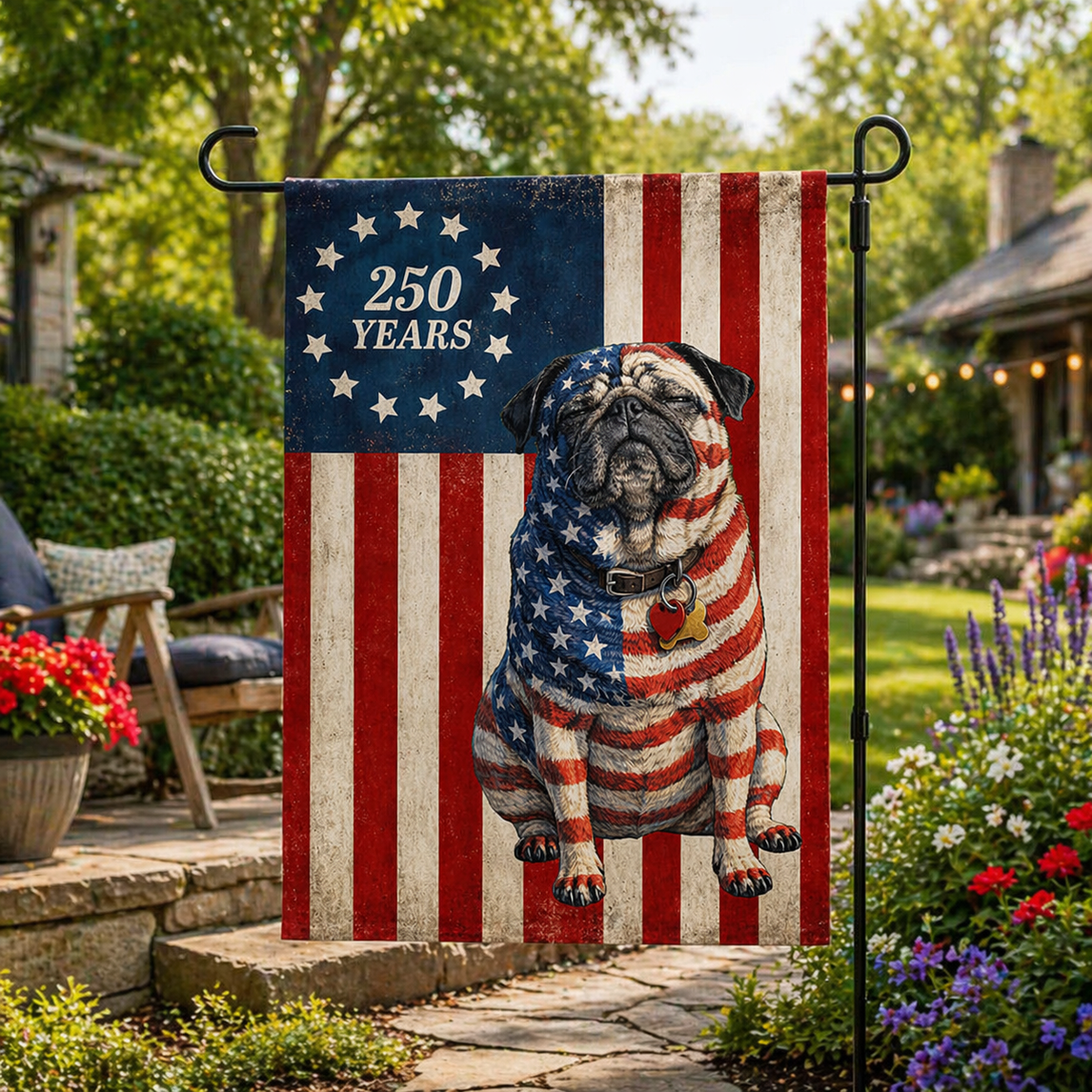 Patriotic Dog Garden Flag, 250 Years Betsy Ross Flag Decor for Dog Lover Custom Dog Photo Flag 250th Anniversary Flag