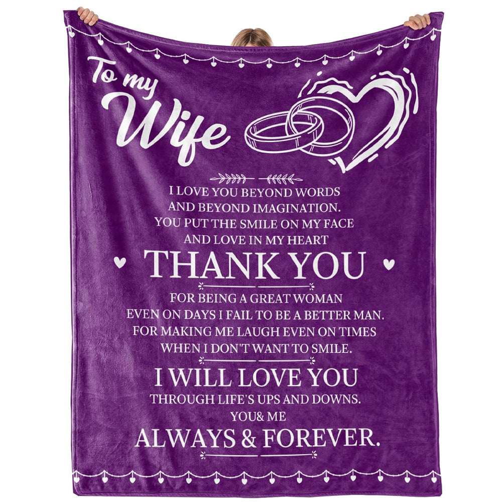 Wedding Anniversary Custom Blanket Romantic Birthday Gifts for Wife Women from Husband, Wife Birthday Gift Ideas, Purple Pink Navy Hot Pink Throw Blanket for Couch