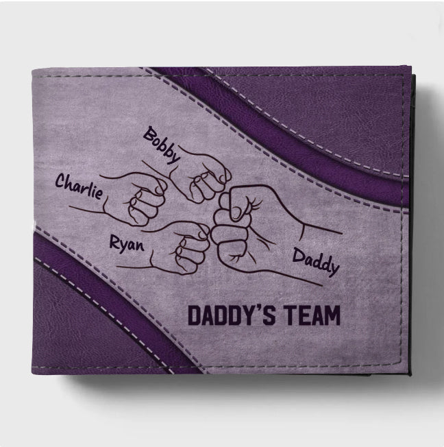 Daddy's Team Fist Bump Personalized Men s Wallet, Father's Day Gift, Birthday Gift For Husband, Dad, Grandpa