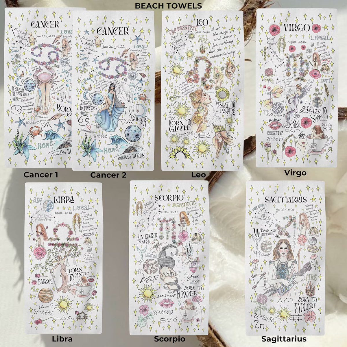 Zodiac Beach Towel Gemini Art Whimsical Summer Cloth Pisces Personalized Birthday Gift Women Astrology Present Daughter