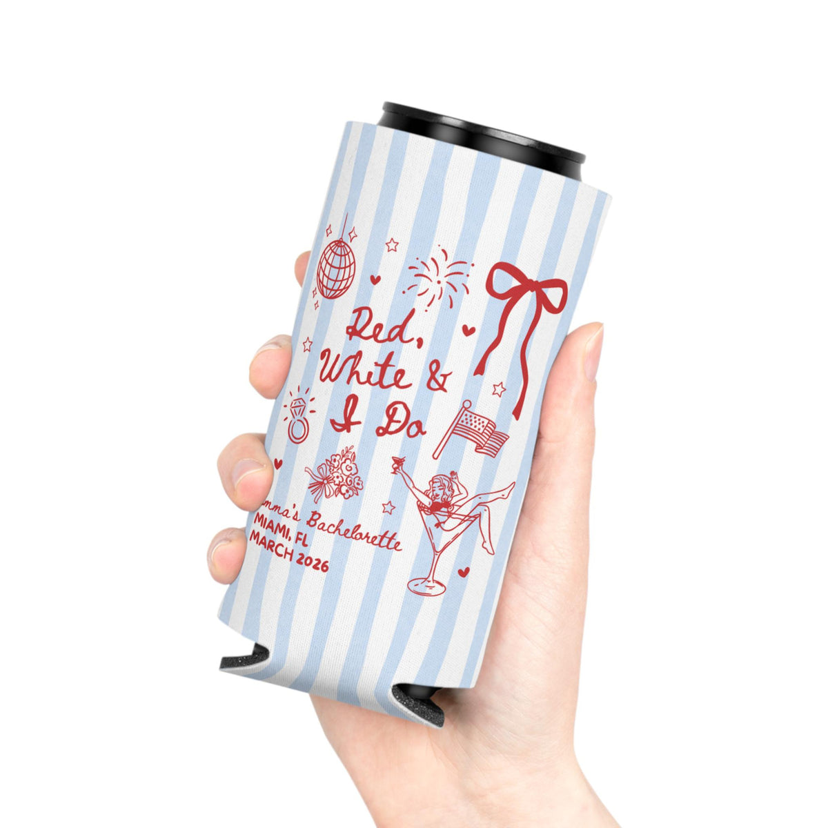 Red White and I Do Cozies, All American Bride, Red White and Blue Bachelorette Party Favors, USA Bachelorette, Fourth of July Can Coolers