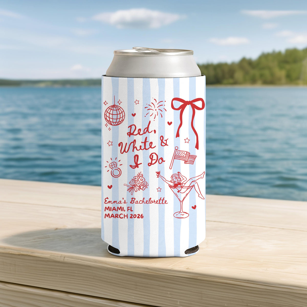 Red White and I Do Cozies, All American Bride, Red White and Blue Bachelorette Party Favors, USA Bachelorette, Fourth of July Can Coolers