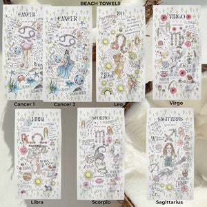Zodiac Beach Towel Gemini Art Whimsical Summer Cloth Pisces Personalized Birthday Gift Women Astrology Present Daughter