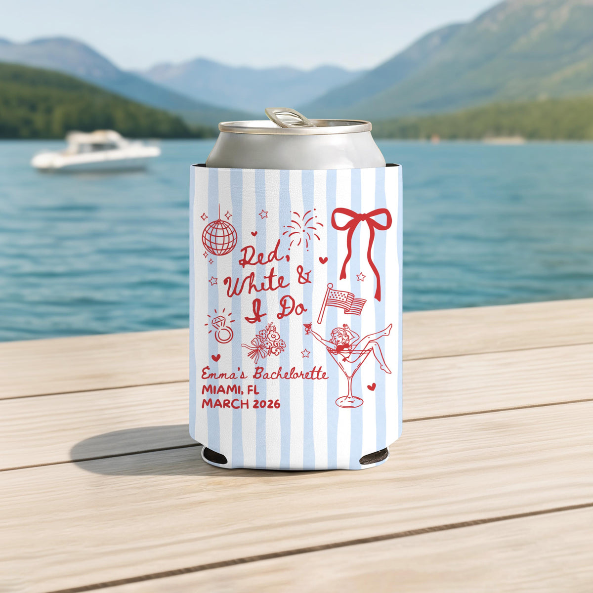 Red White and I Do Cozies, All American Bride, Red White and Blue Bachelorette Party Favors, USA Bachelorette, Fourth of July Can Coolers