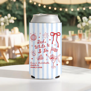 Red White and I Do Cozies, All American Bride, Red White and Blue Bachelorette Party Favors, USA Bachelorette, Fourth of July Can Coolers