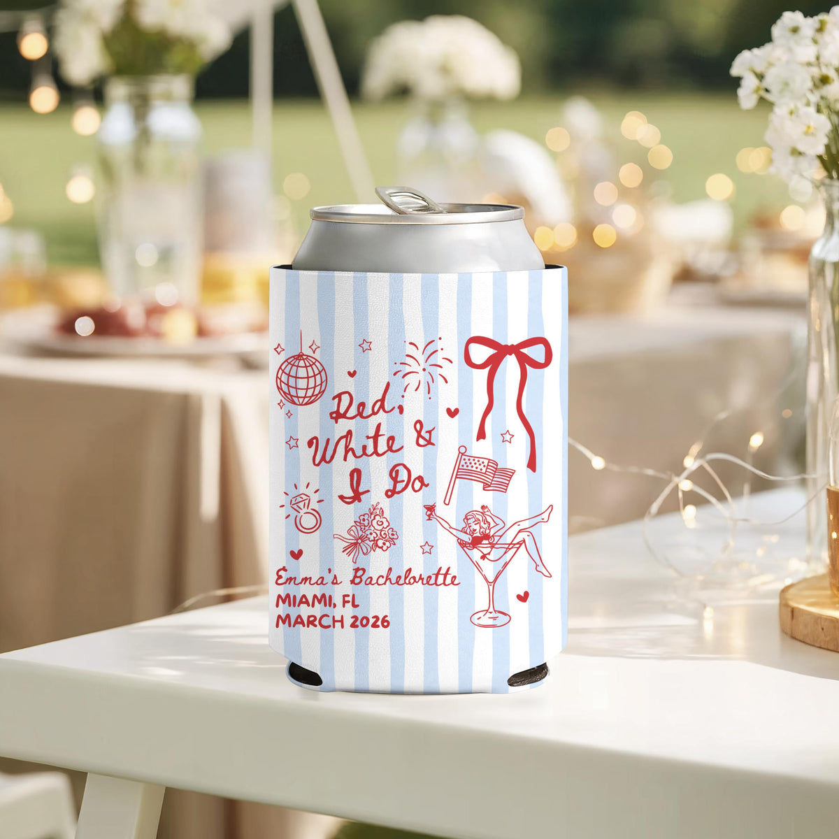 Red White and I Do Cozies, All American Bride, Red White and Blue Bachelorette Party Favors, USA Bachelorette, Fourth of July Can Coolers