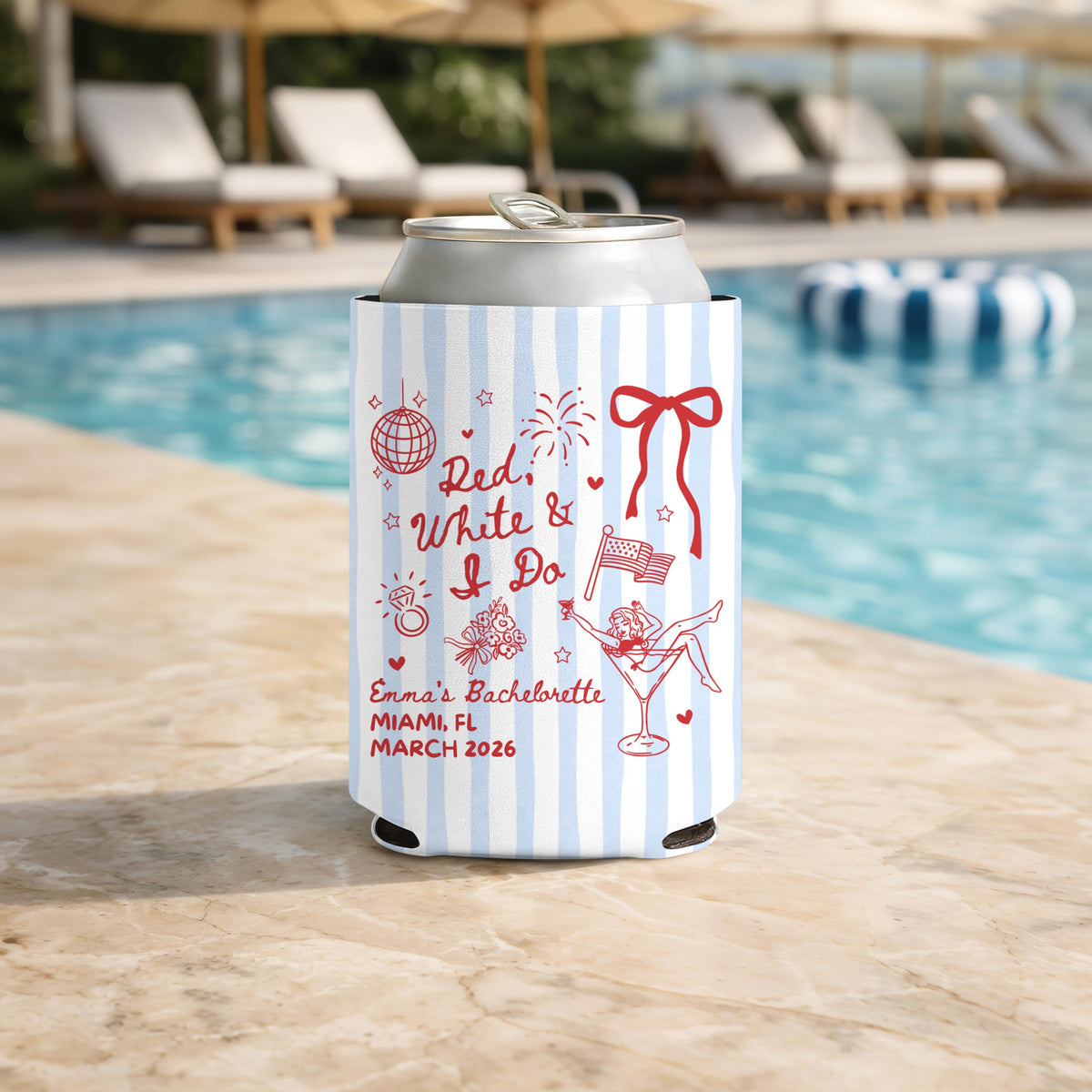 Red White and I Do Cozies, All American Bride, Red White and Blue Bachelorette Party Favors, USA Bachelorette, Fourth of July Can Coolers