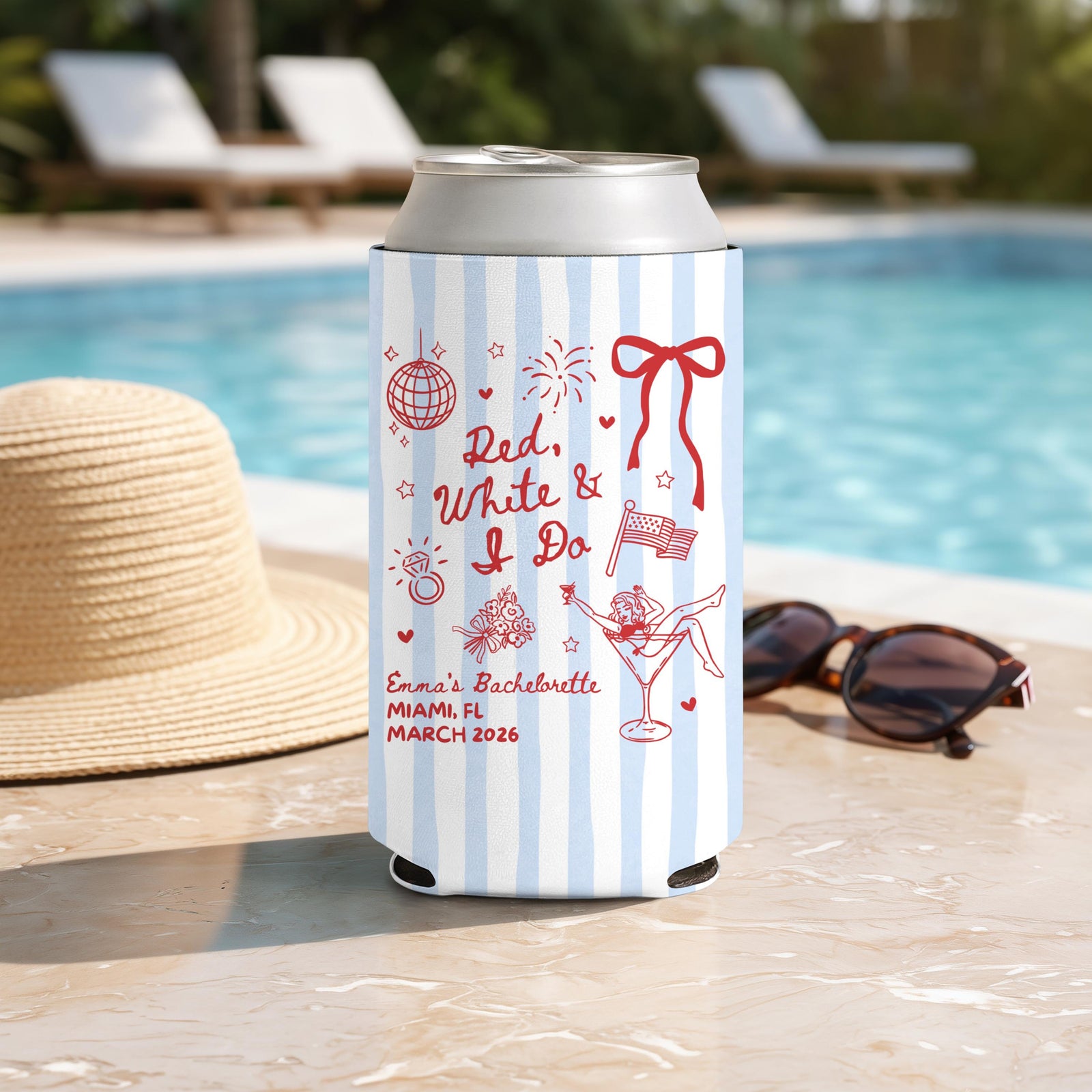 Red White and I Do Cozies, All American Bride, Red White and Blue Bachelorette Party Favors, USA Bachelorette, Fourth of July Can Coolers