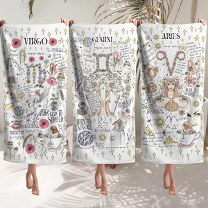 Zodiac Beach Towel Gemini Art Whimsical Summer Cloth Pisces Personalized Birthday Gift Women Astrology Present Daughter