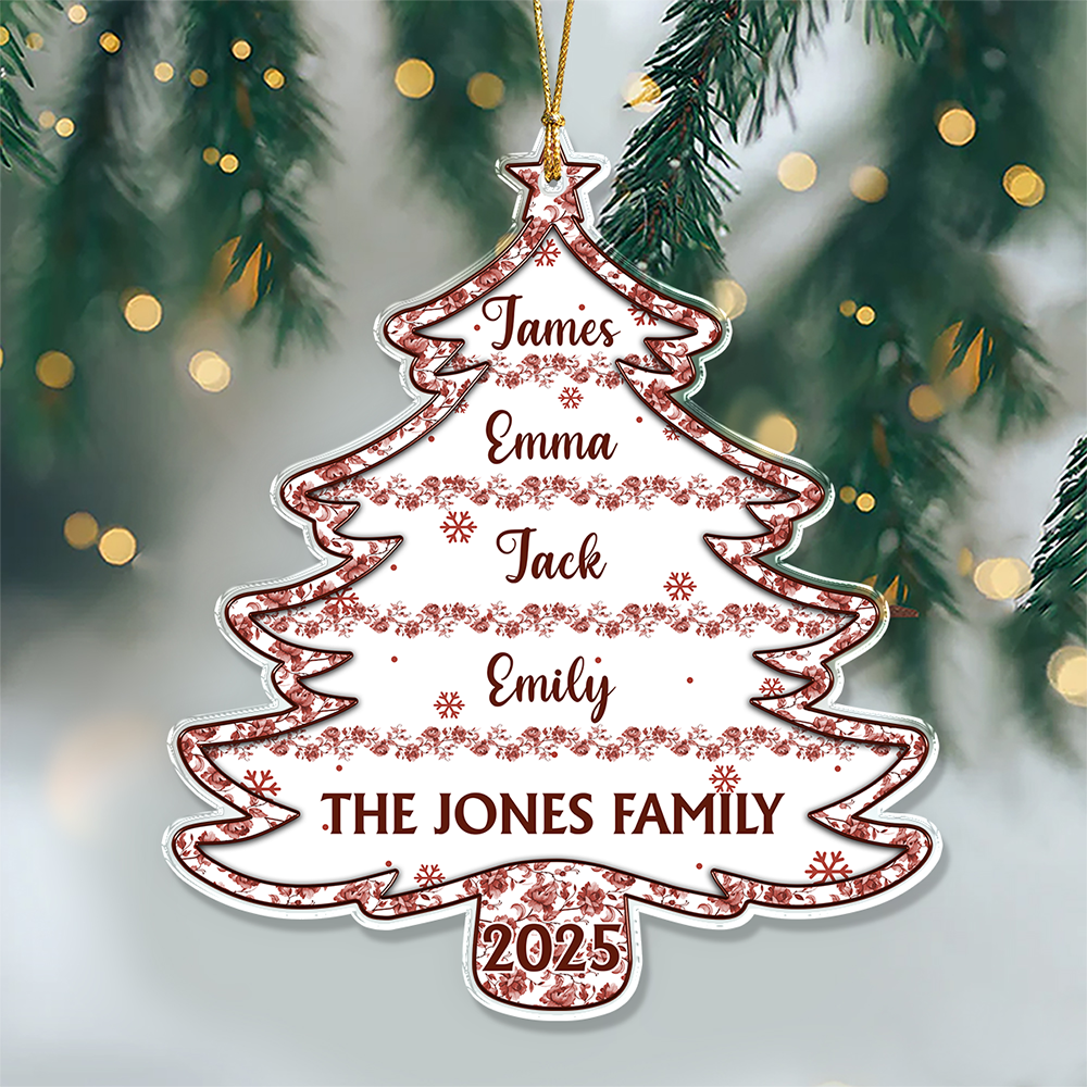 Family Christmas Tree Toile De Jouy - Personalized Acrylic Ornament - Christmas Gift For Family