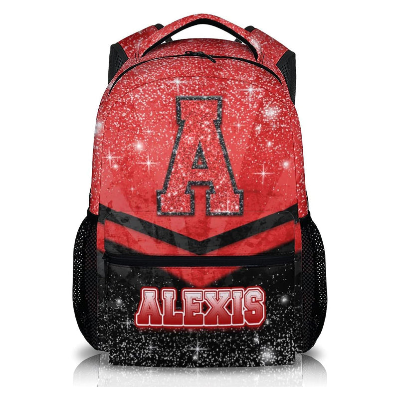 Custom Kindergarten Backpack for Girls Boys, Personalized Glitter Cheer School Bag for Kids Preschool Elementary - Red Cheerleader Daypack for School Travel Gym Work Hiking Camping