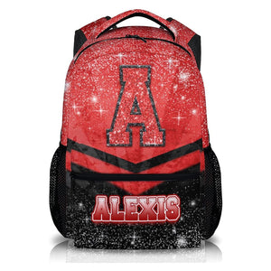 Custom Kindergarten Backpack for Girls Boys, Personalized Glitter Cheer School Bag for Kids Preschool Elementary - Red Cheerleader Daypack for School Travel Gym Work Hiking Camping