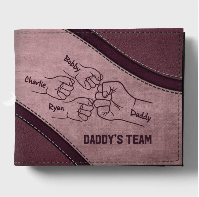 Daddy's Team Fist Bump Personalized Men s Wallet, Father's Day Gift, Birthday Gift For Husband, Dad, Grandpa