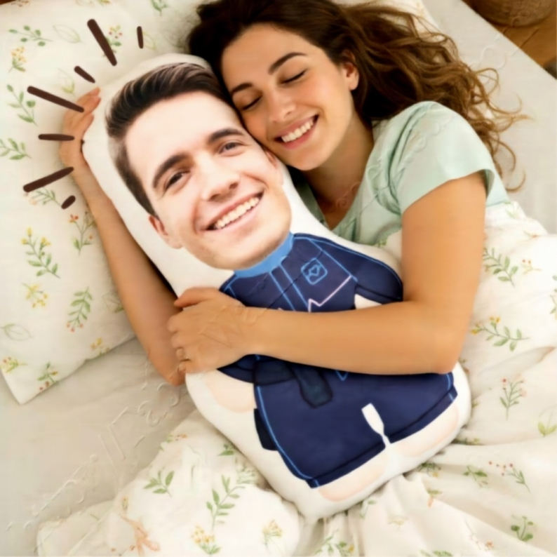 Personalized Photo Pillow: Face Photo Doll,Custom Plush,Boyfriends Birthday Gift,2nd Anniversary Gift,Long Distance Relationship Gifts