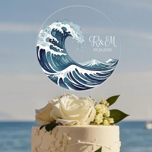 Beach Wedding Cake Topper, Blue Sea Wave Acrylic Cake Sign, Birthday Cake Topper, Engagement Event Decor
