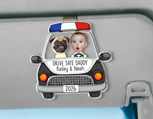 Father's Day Gift for Police Officer, Custom Photo Dad Car Visor Clip, Dad Sun Visor Clip, Drive Safe Daddy, Police Officer Picture Frame