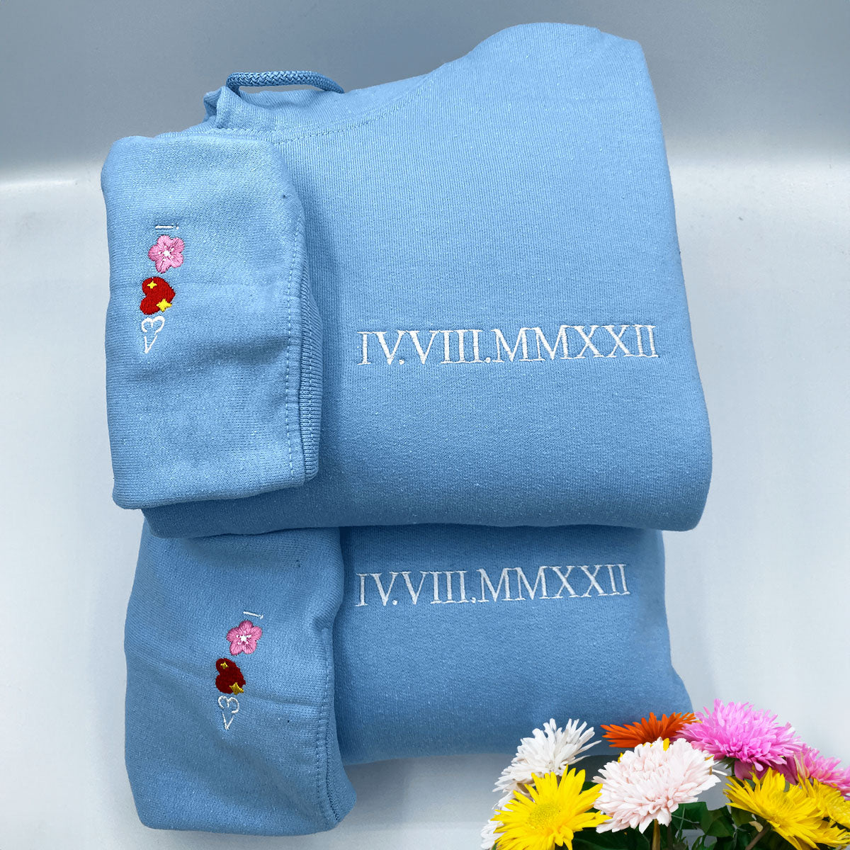 Personalized Roman Numeral Date and Initial Perfect for Couple's Anniversary Embroidered Shirt